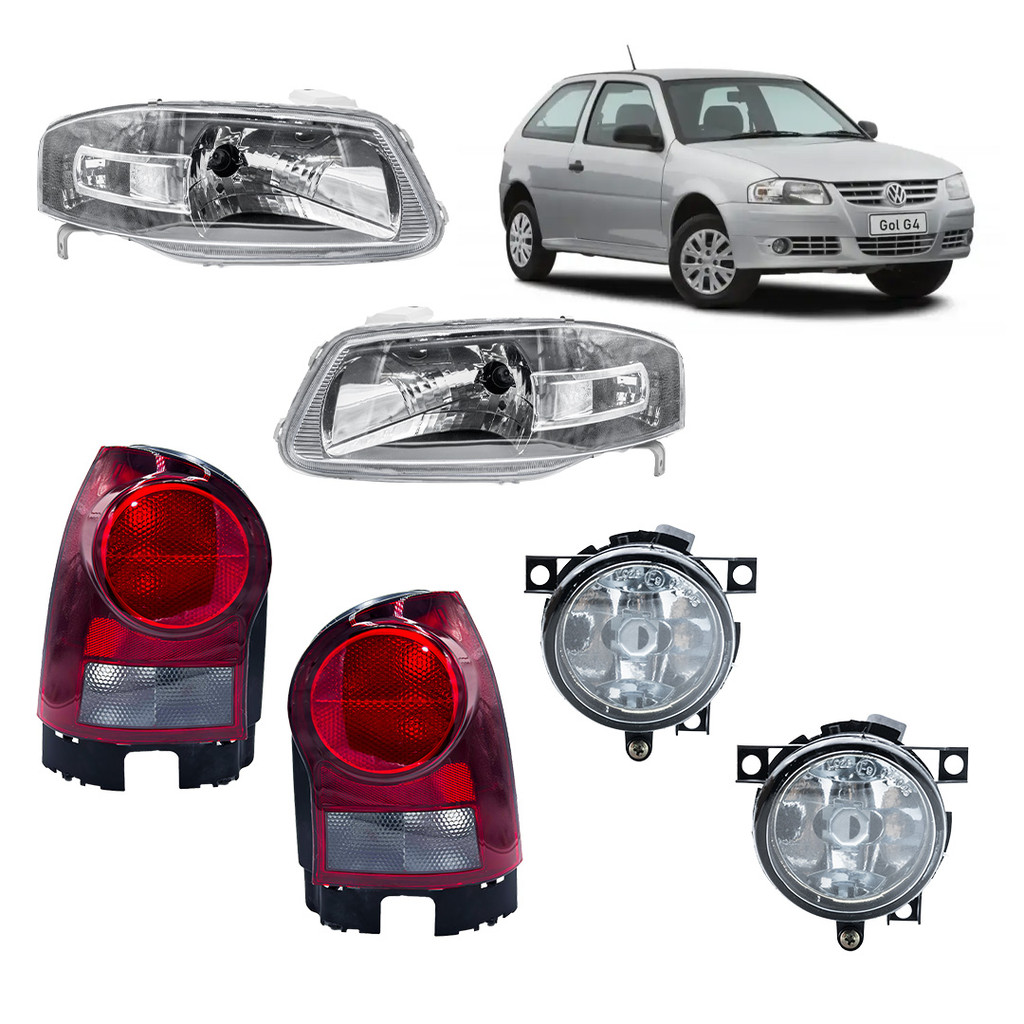 Par Farol Gol G4 2006 Á 2013 Mascara Negra + Par Lanterna Fumê + Par Farol de Milha