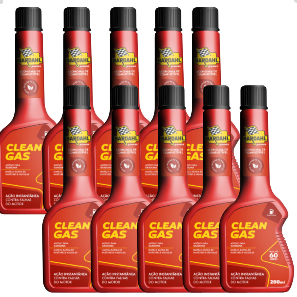 Kit 10 Aditivo Combustível Bardahl Clean Gas Gasolina 200ml Limpa Bicos Injetores Economia Motor