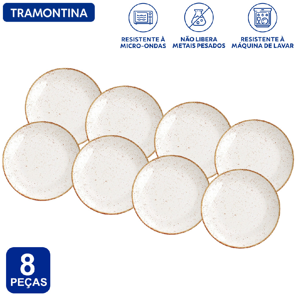 Jogo de Pratos Raso 28 cm Tramontina Rústico Marrom em Porcelana Conjunto de Pratos Rasos 8 Peças em Oferta na Shopee