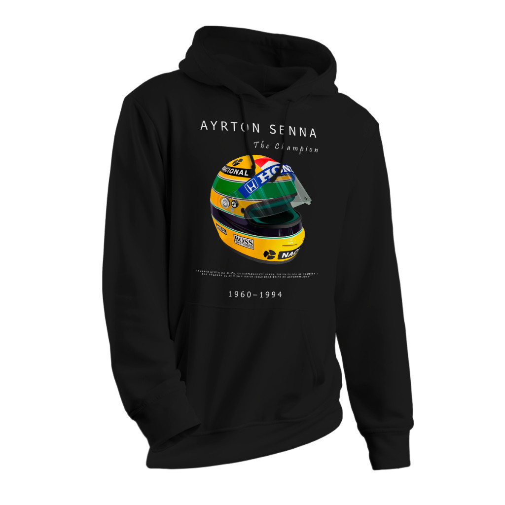 Moletom Canguru Com Capuz Ayrton Senna Capacete Formula 1 The Champion Rip  Envio Imediato