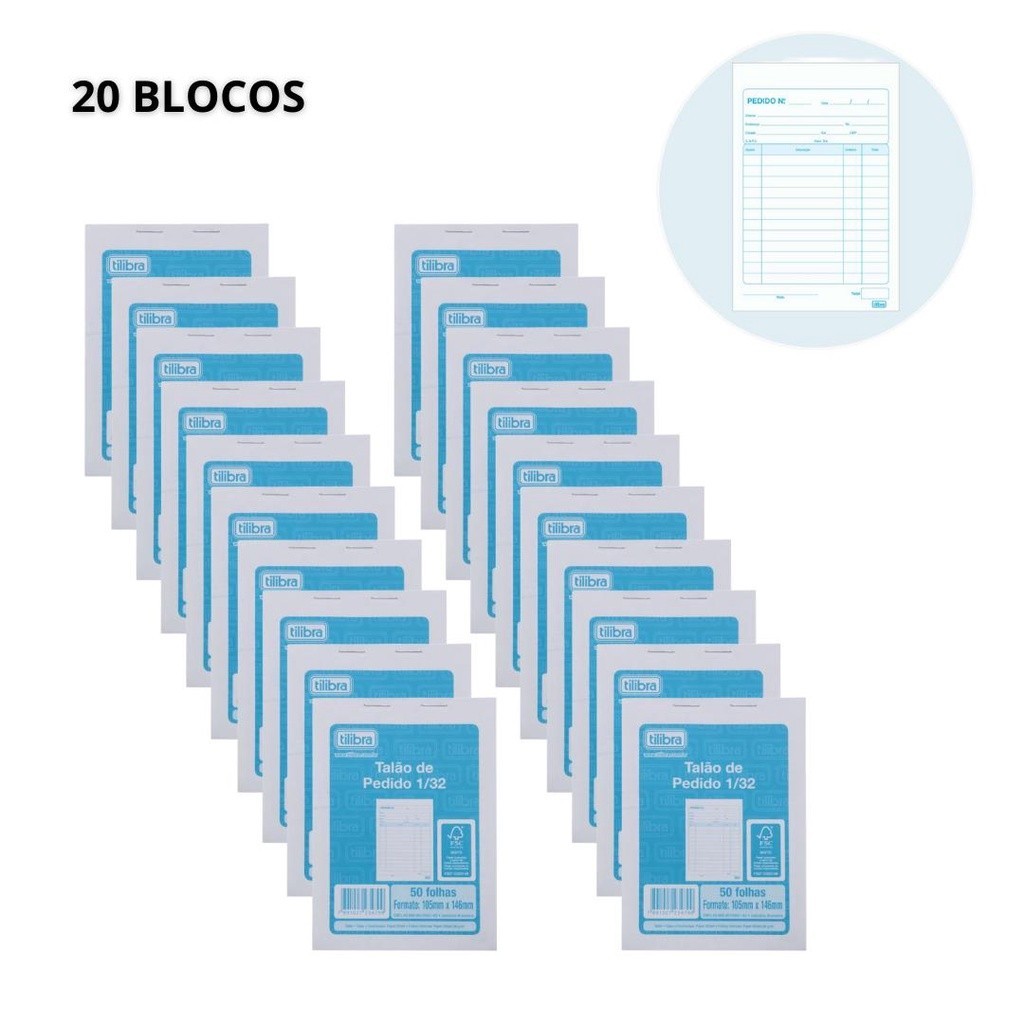 Kit 20 Bloco de Pedido 1/32 1 Via 50 Folhas 234796 Tilibra