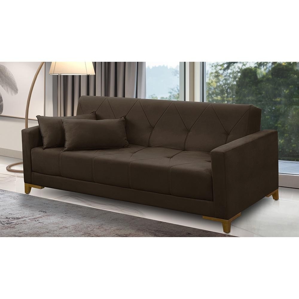 Sofá Cama 3 lugares 2,00m Aurora Suede Marrom Adonai Estofados - Home & Living
