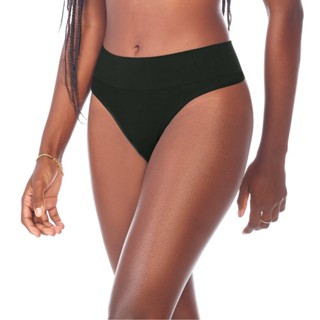 Calcinha Fio Dental Cós Largo sem Costura Preta em Oferta na Shopee