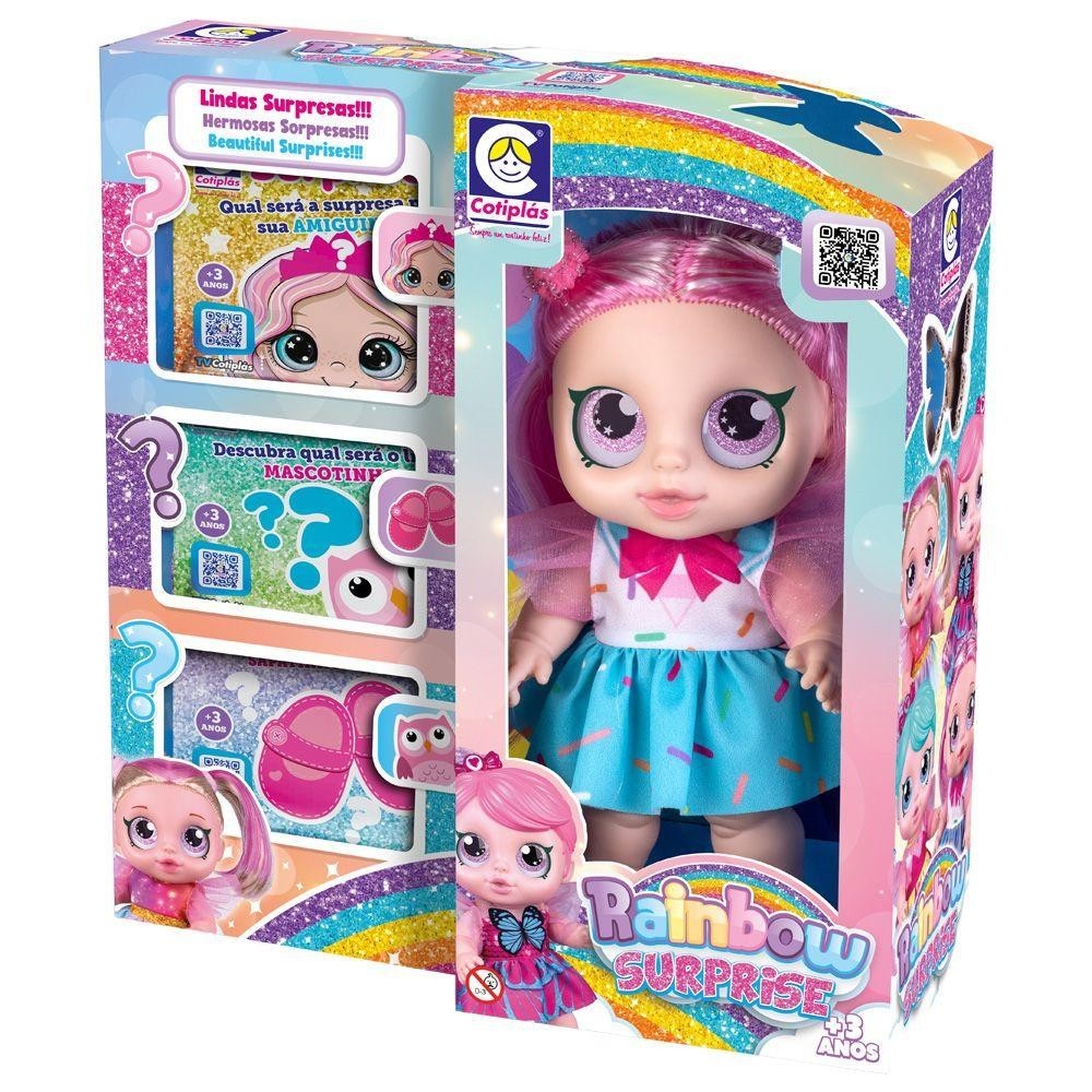 Boneca Rainbow Surprise Cabelo Rosa - Cotiplás em Oferta na Shopee