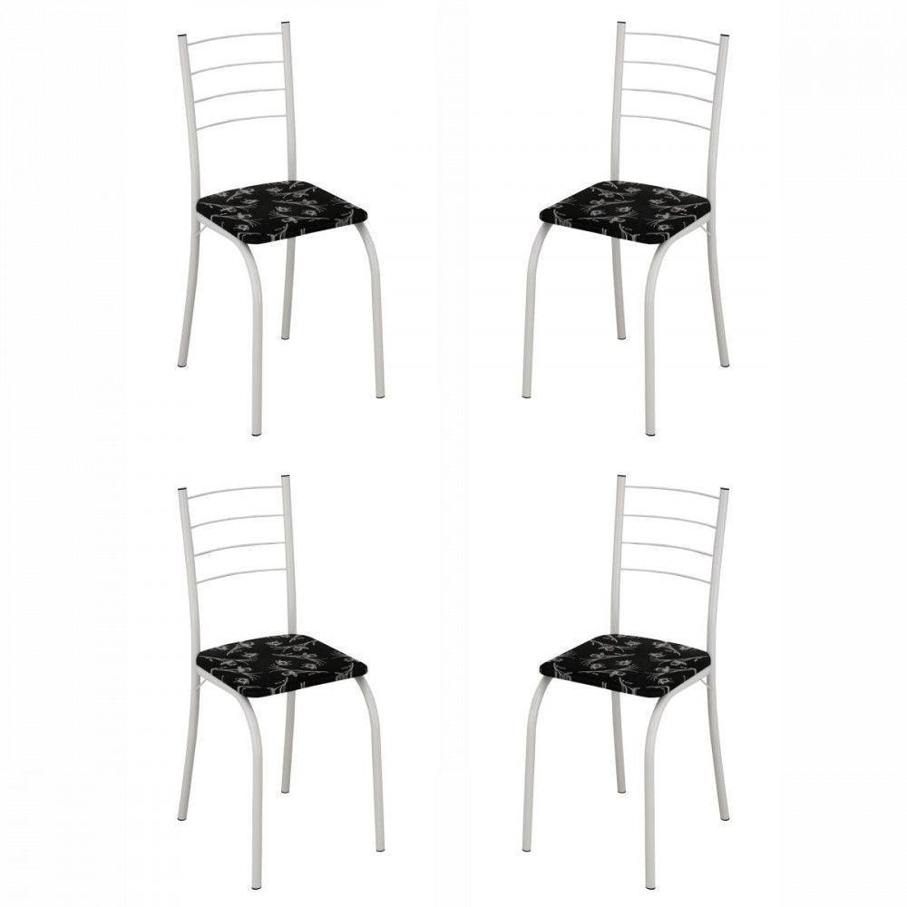 Conjunto 4 Cadeiras Rio Liso Branco Assento Preto Lírio Teixeira Branco/Preto