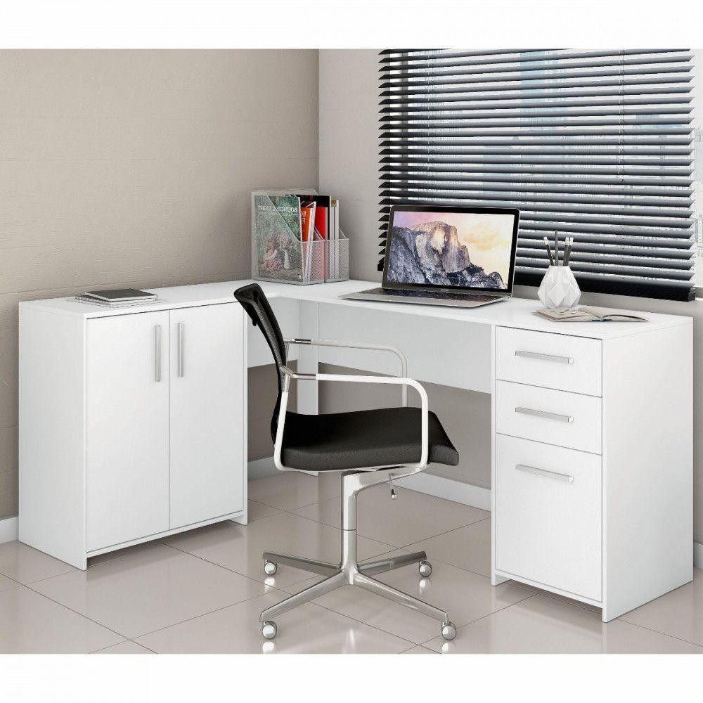 Escrivaninha Office De Canto 3 Gavetas 2 Portas Branco em Oferta na Shopee