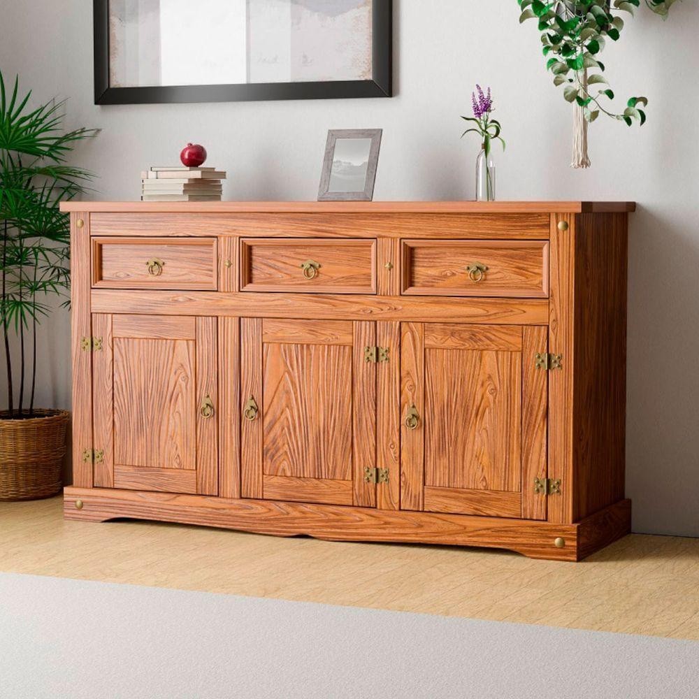 Aparador Buffet Em Madeira 3 Portas 3 Gavetas 150 Cm Carvalho Rústico Elliottiis em Oferta na Shopee