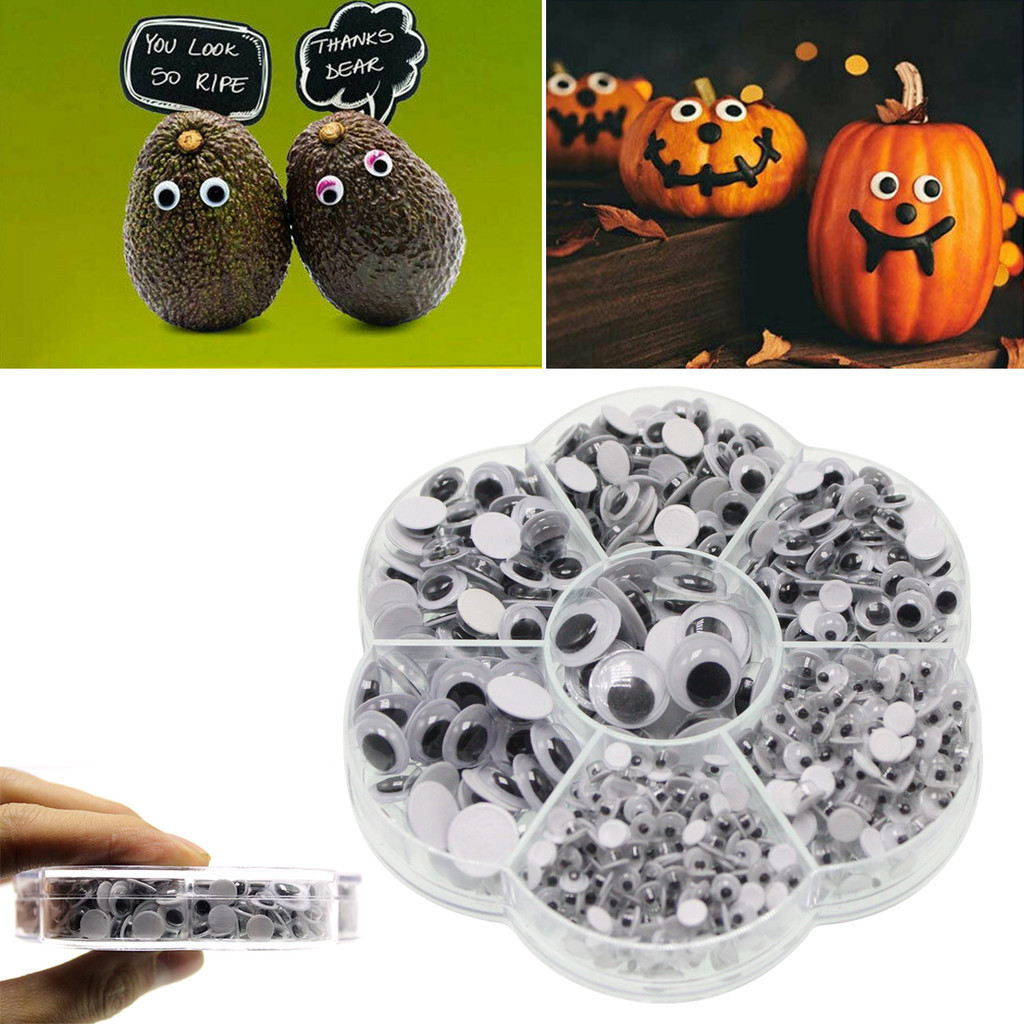 700 Pcs 4mm-12mm Simulação De Olhos Móveis DIY Eyeball Animal Preto Branco Cor Auto-Adesivo Doll Eye Kindergarten Craft Suprimentos