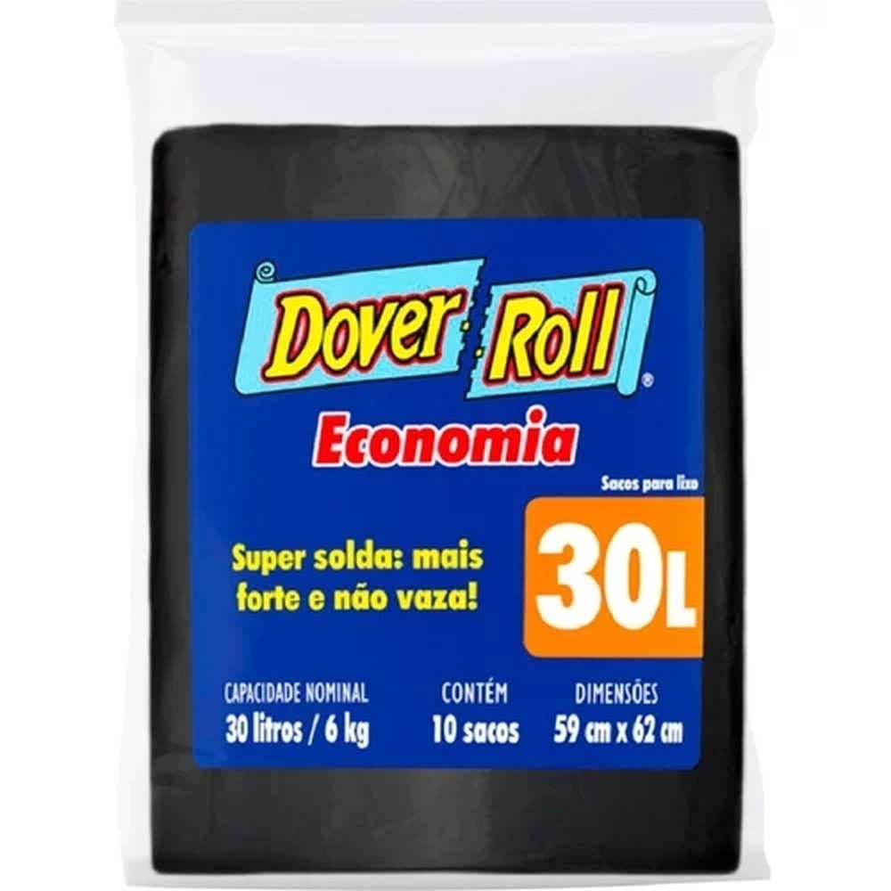 Saco Para Lixo 30L Dover Roll Economia Preto 10Un - Home & Living