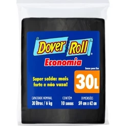 Saco Para Lixo 30L Dover Roll Economia Preto 10Un