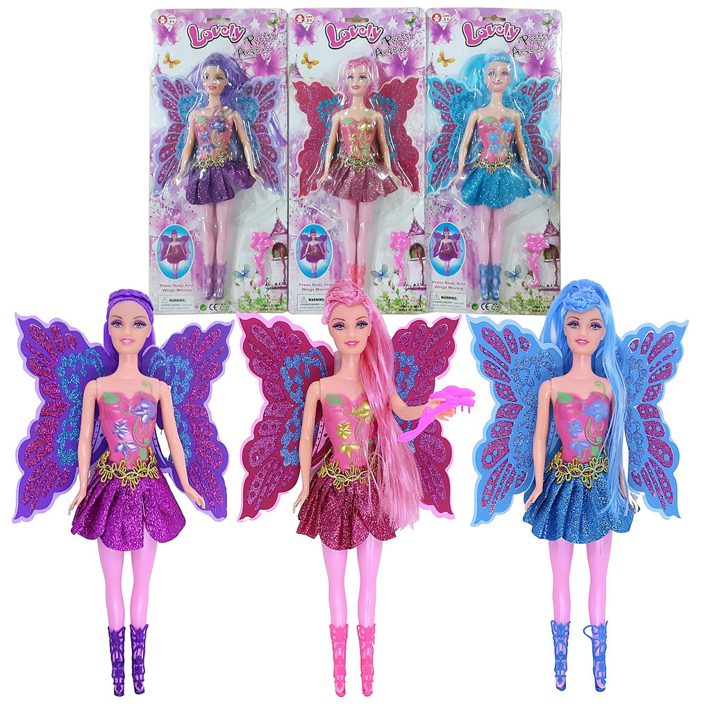 Brinquedo Boneca Menina Fada Borboleta Com Asas - Meche As Asas Com Botão - Articulada - HM TOYS em Oferta na Shopee