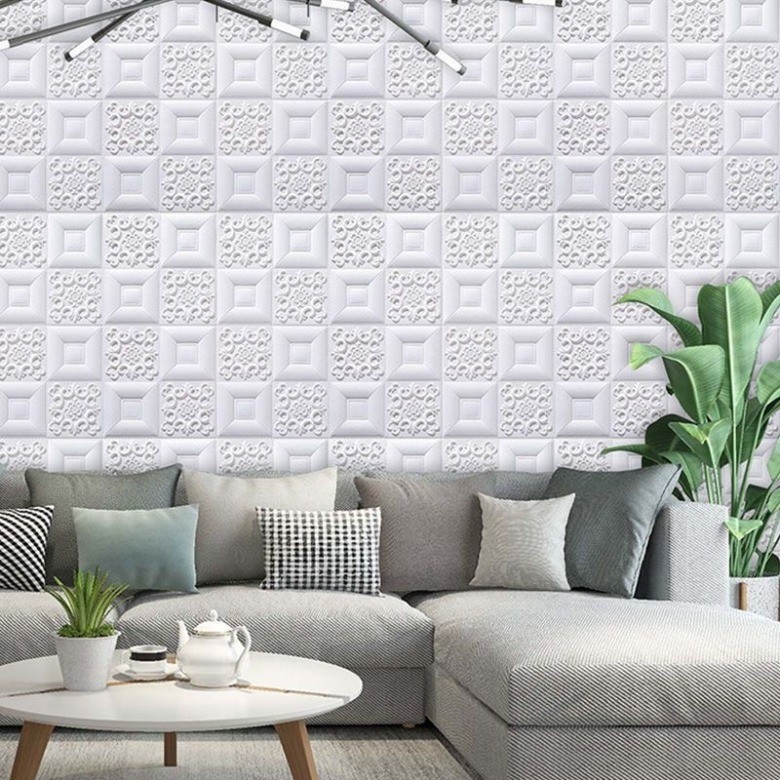 Marca 100 % new 35 * 35cm Adesivos De Parede 3D Painel De Teto Decoração Papel Auto-Adesivo À Prova D'água Para Sala De Estar Cozinha TV Cenário De Fundo