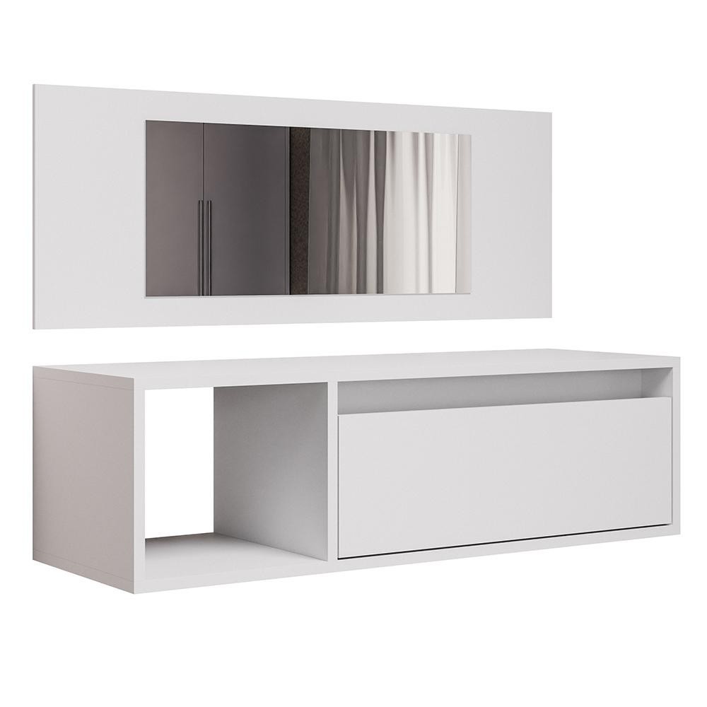 Penteadeira Camarim com Espelho Suspensa 90cm 1 Porta Elle Z34 Branco - Mpozenato