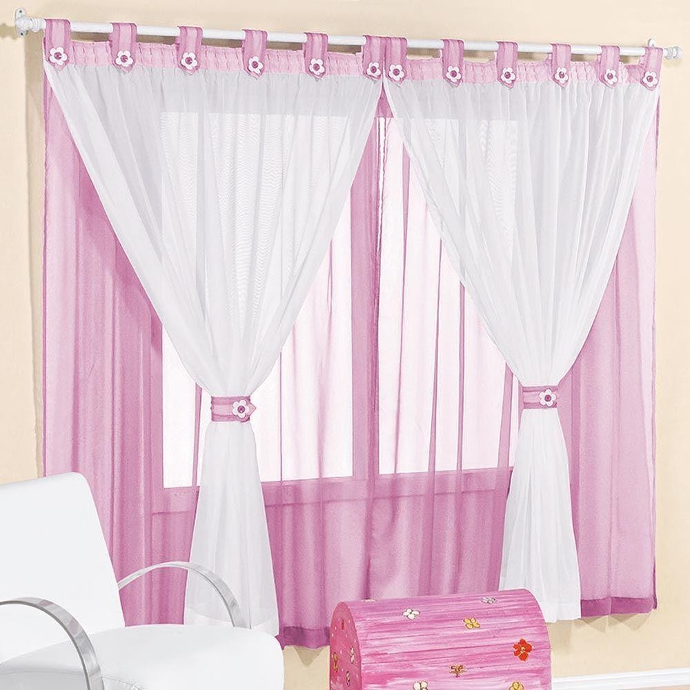 Cortina Infantil E Voal 2,00 X 1,70 Metros Alt Rosa e Branco em Oferta na Shopee