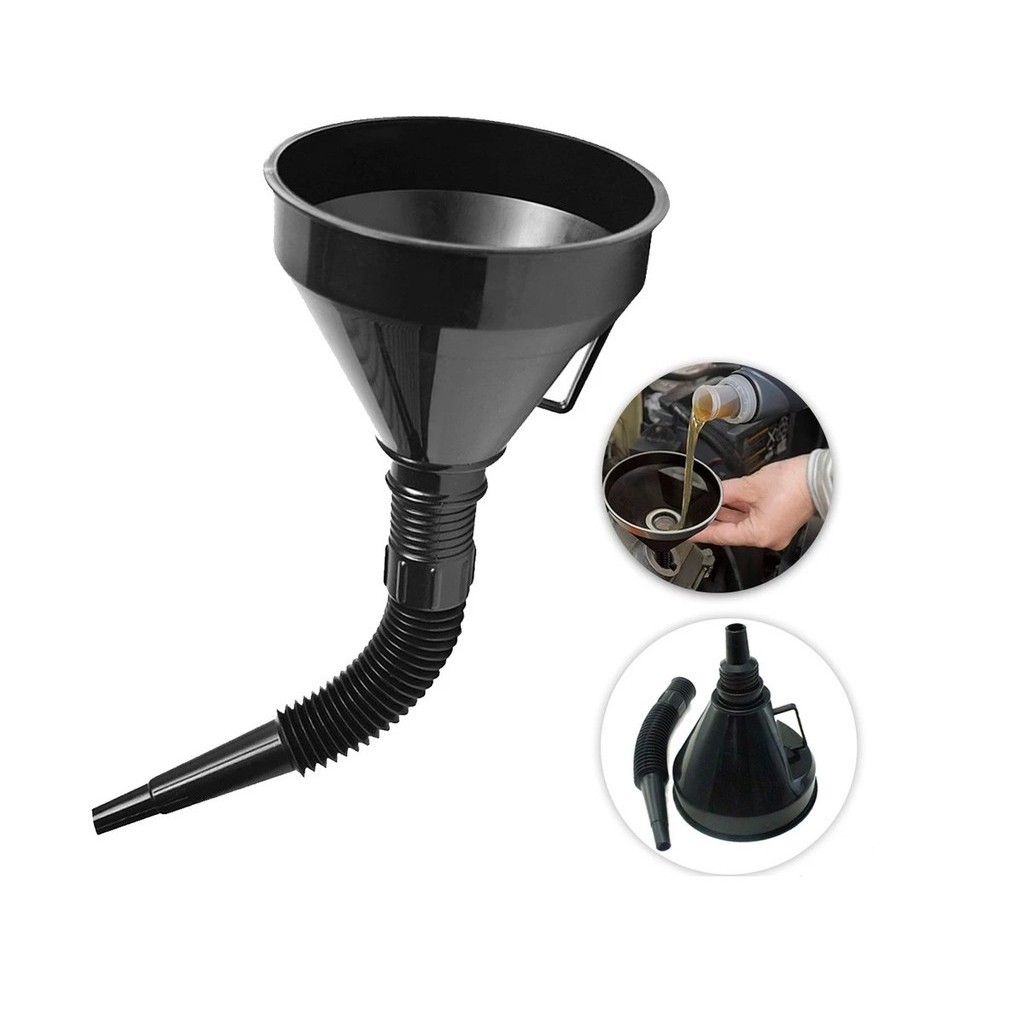 Funil Plástico Resistente para Troca de Óleo e Abastecimento Automotivo Cabo Longo 13x38 Karbox Preto