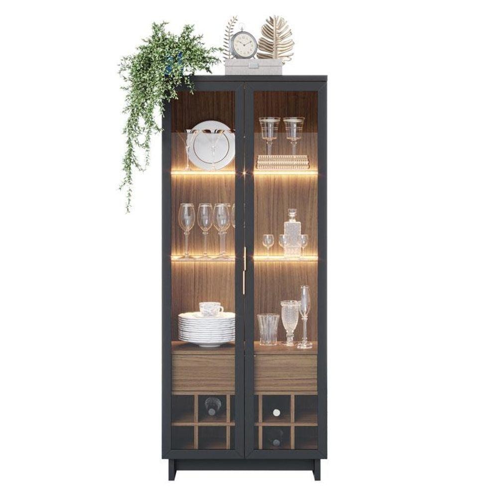 Cristaleira Guanabara Preto Acetinado Noce Milano - Colibri - Home & Living