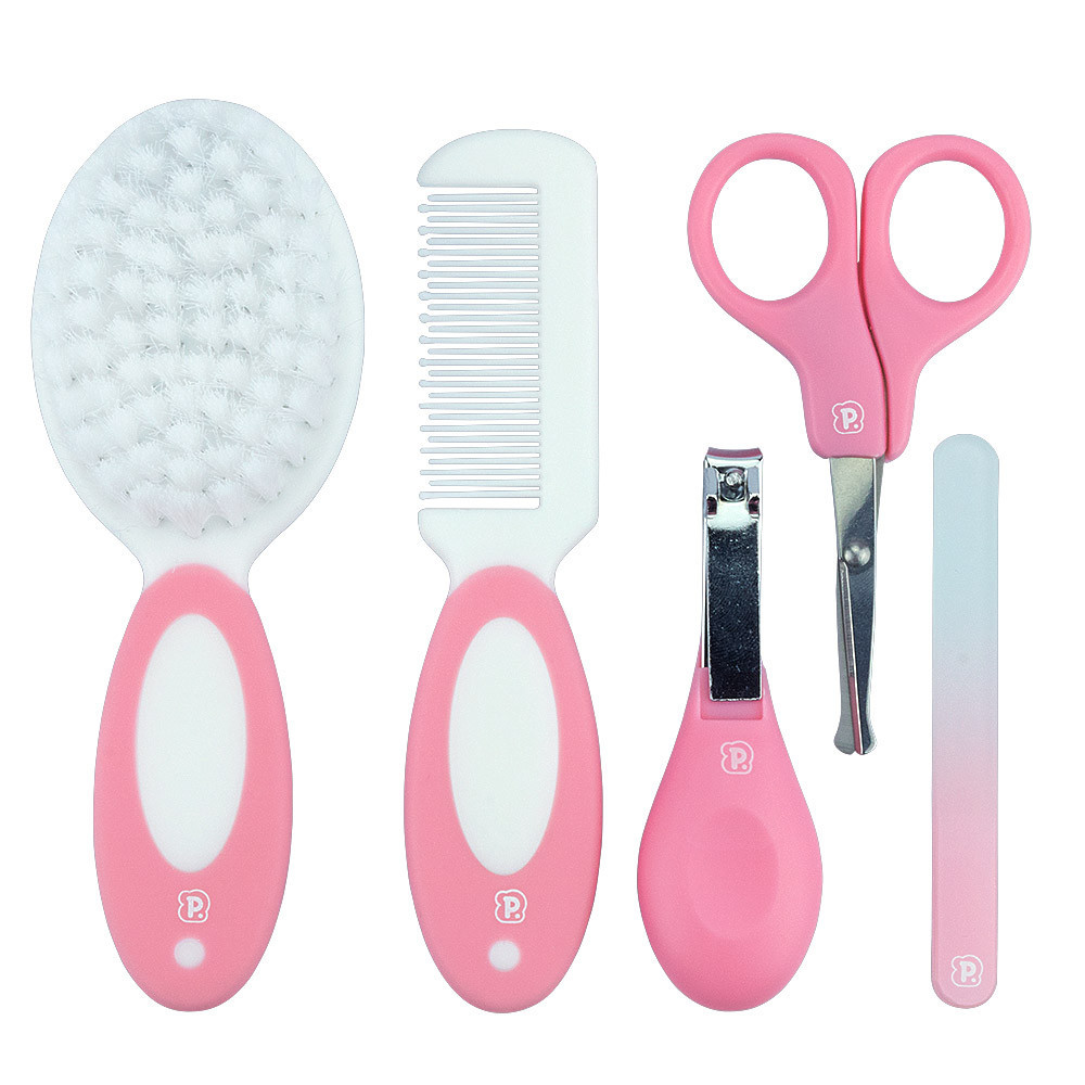 Kit Higiene Bebe Menina ou Menino Pimpolho C/ 5 Peças Pente Escova lixa de unha cortador de unha e tesoura