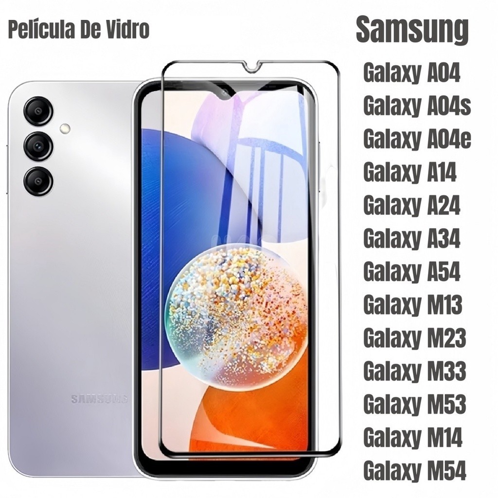 Película De Vidro Temperado 3D/9D Tela Para Samsung Galaxy M13 4G M23 M33 5G M53 M14 M54 A14 A24 A34 A54 A04 Core A04E