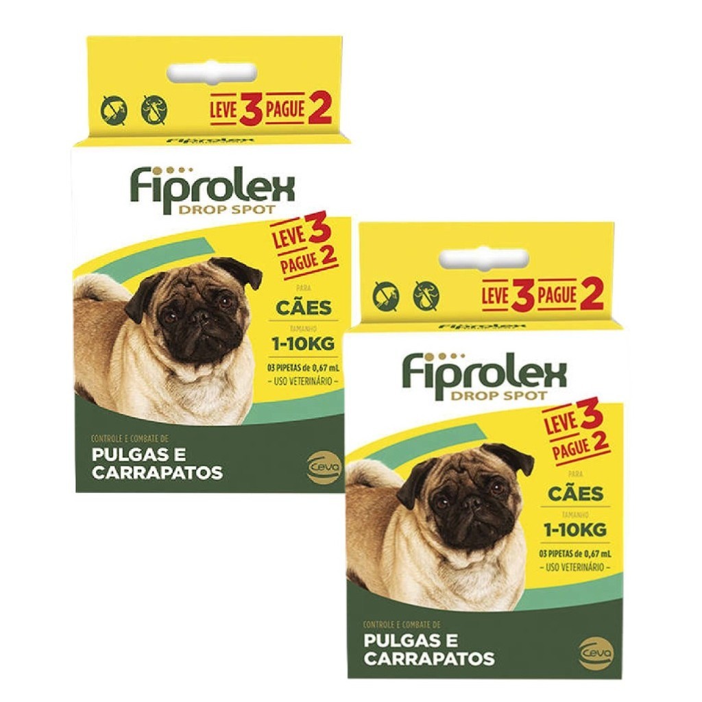 Kit 2 Antipulgas e Carrapatos Ceva Fiprolex Drop Spot de 0,67 mL para Cães até 10 Kg Leve 3 Pague 2 - Pets