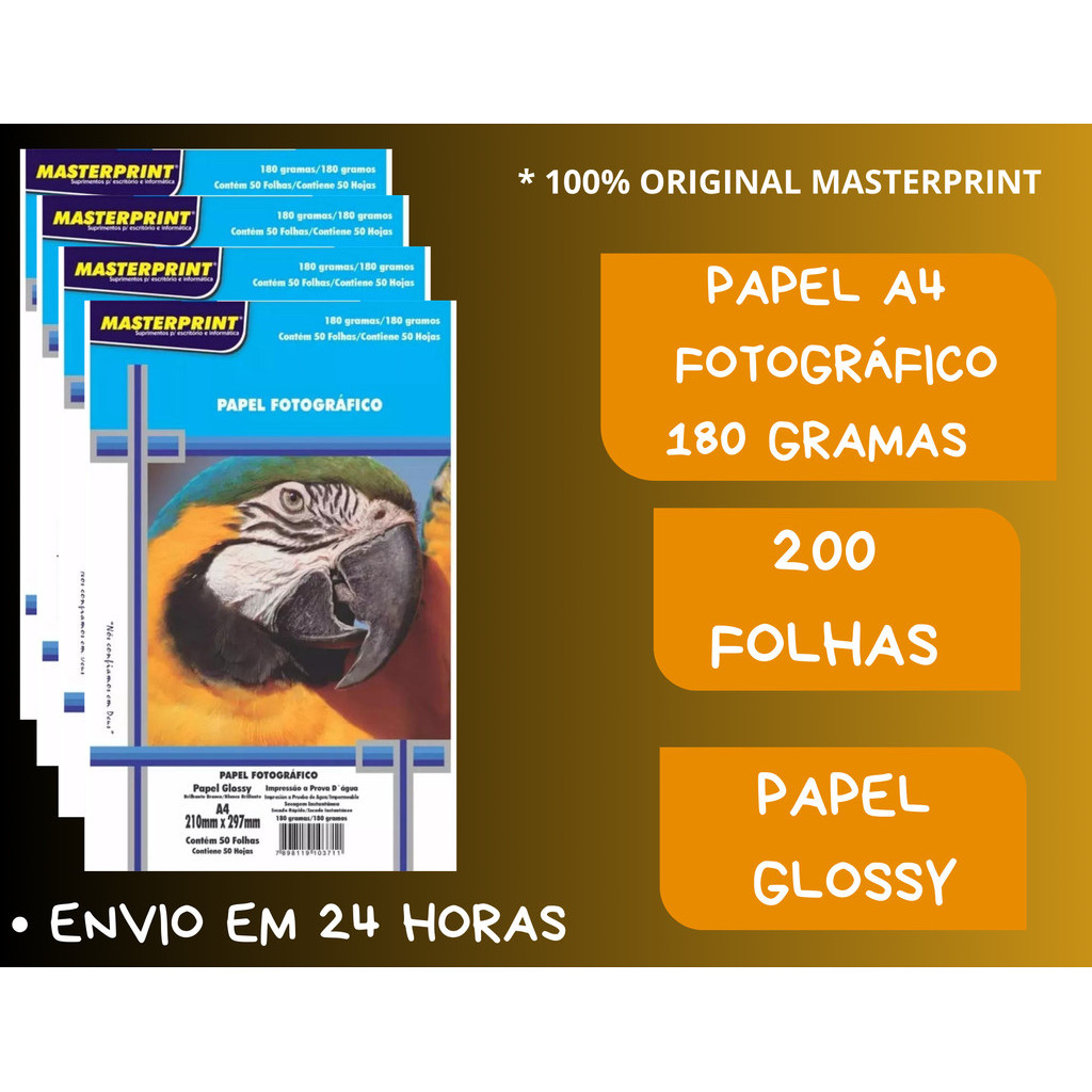 Papel Fotográfico 180g A4 200 Folhas Glossy à Prova D"água Brilhante em Oferta na Shopee