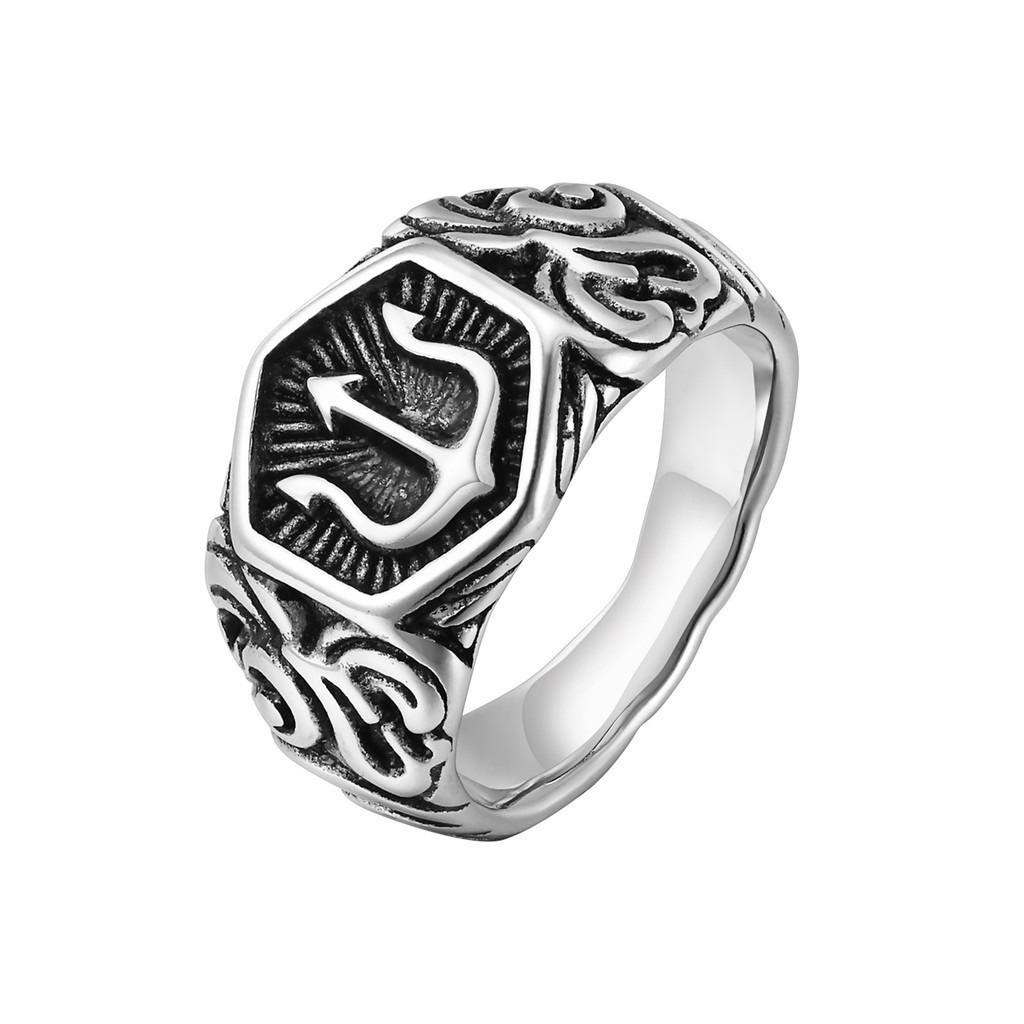 Detalhes do Vnox Anel Retro Emblema Para Homens Aço Inoxidável Nuvem Auspiciosa Trident Cor Jóias De Moda Masculina Fria