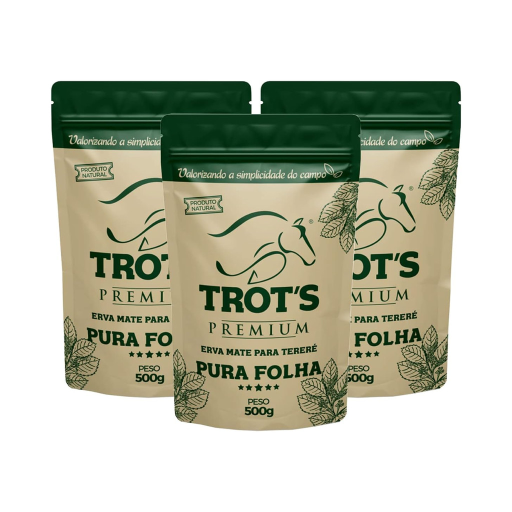 Kit 3 Erva Mate Tereré Premium Trots 500g Sabor Pura Folha