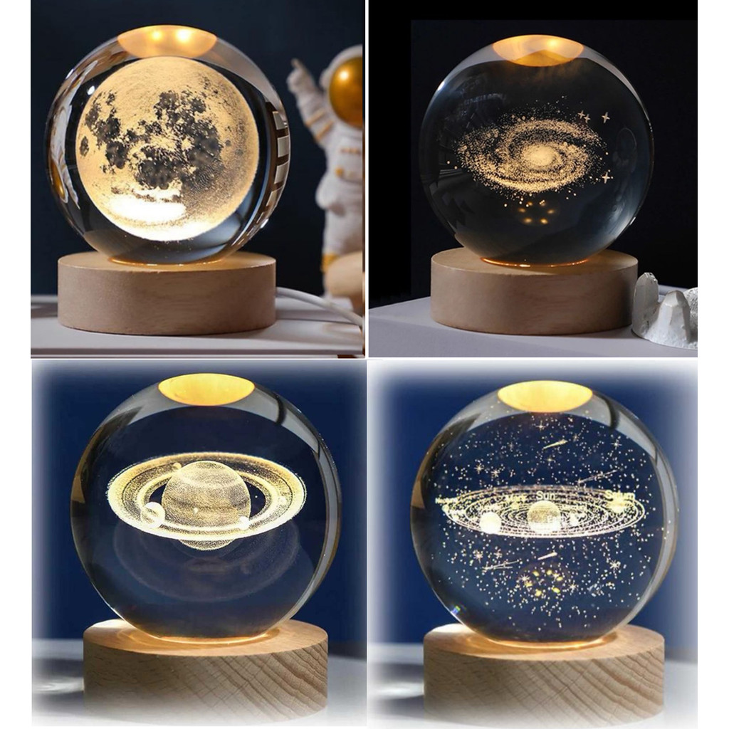 Luminária Bola Esfera Cristal De Mesa Planeta Galáxia Sistema Solar Jupter Lua 3D