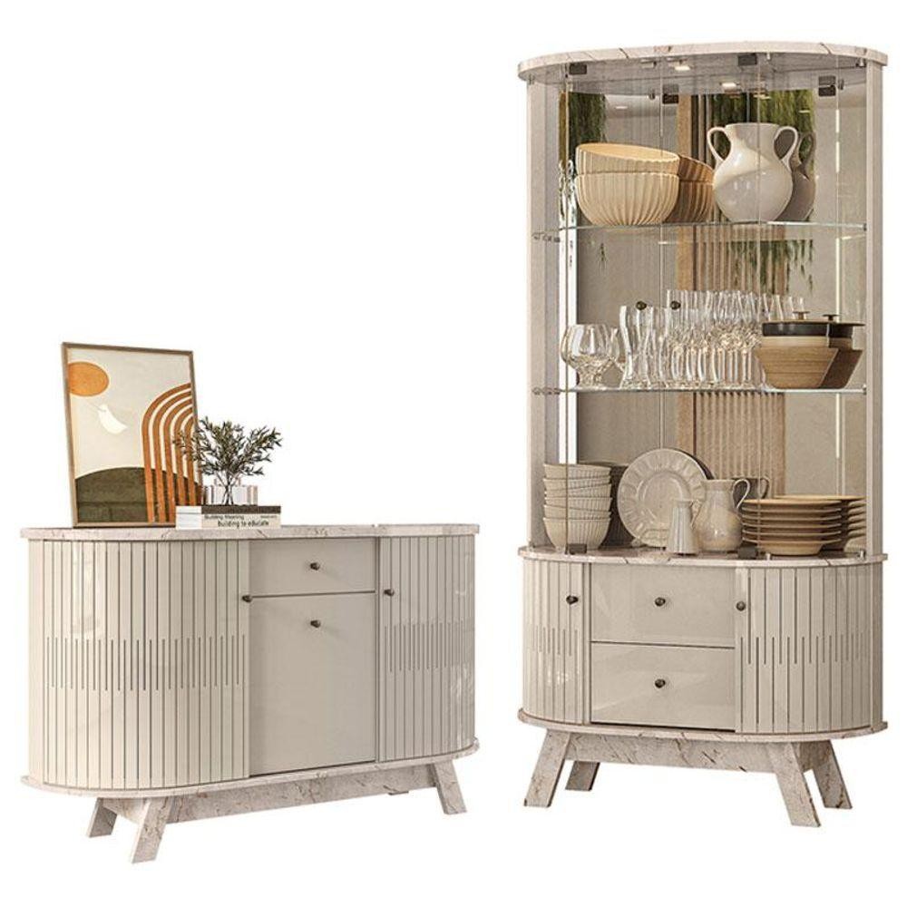 Aparador Para Sala Buffet Monza E Cristaleira Moss Calacata Off White - Madetec em Oferta na Shopee