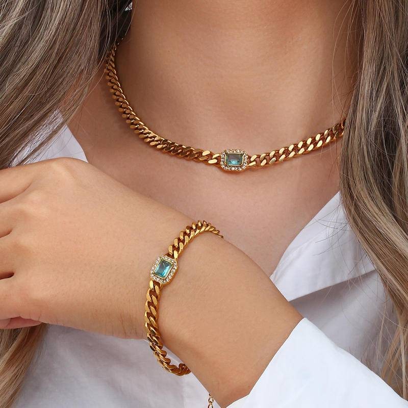 Hannah Wang ins Popular Conjunto de Pulseiras / Colares de Zircônio de Corrente Cubana