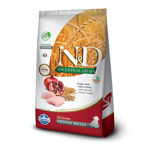 Ração Farmina N&D Ancestral Grain Frango e Romã Puppy para Cães Filhotes de Raças Médias