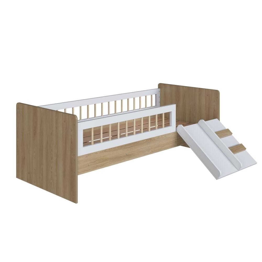 Cama Infantil Montessoriana com Grade e Escorrega Affetto Marrom Branco - Home & Living