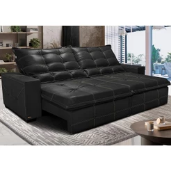 Sofá de Courino Retrátil e Reclinável 2,15m Cama inBox Bourbon SoftGel D40 Preto
