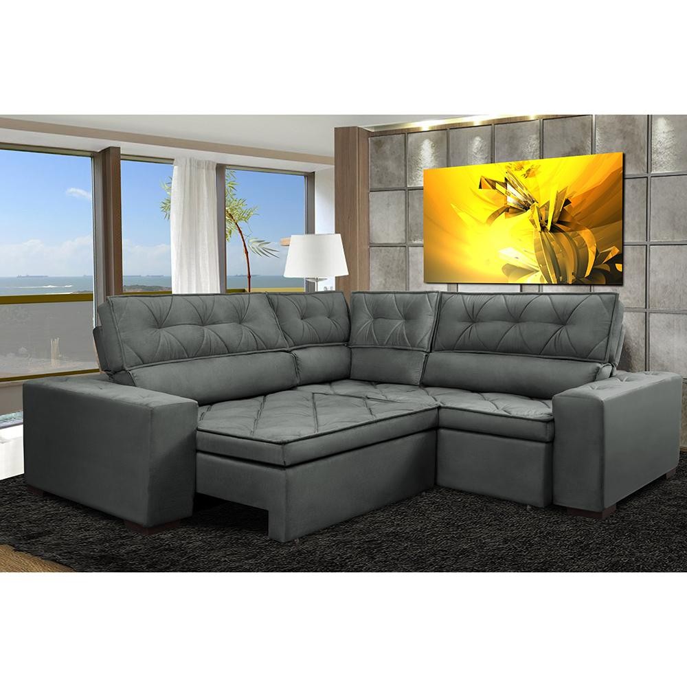 Sofa de Canto Retrátil e Reclinável com Molas Cama inBox Austin 2,20m x 2,20m Suede Velusoft Cinza em Oferta na Shopee