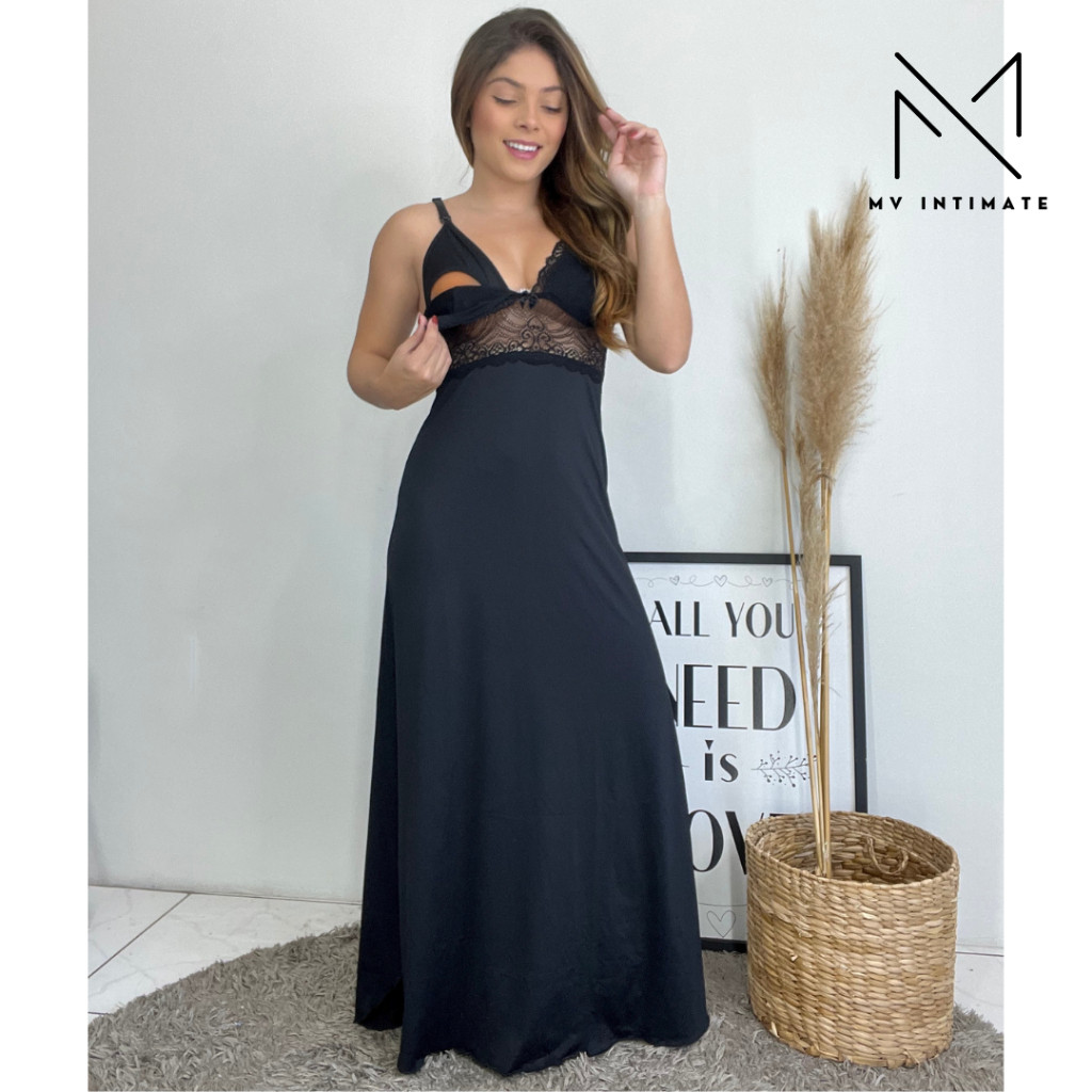 Camisola Longa AMAMENTAÇÃO Luxo com Renda em Microfibra 350 em Oferta na Shopee