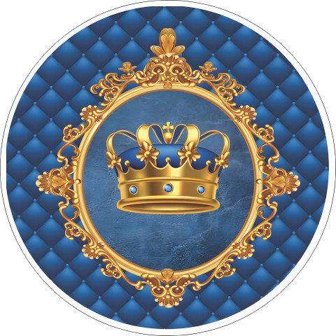 NOVO Painel Festa Infantil Redondo Coroa da Realeza, Azul Moldura Dourada Gold + Arco, Suporte incluso. Fazemos personalizado com qualquer tema. Confeccionado em Lona fosca, impressão de alta resolução. cenário , p/ Decoração