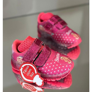 Tenis da Barbie Rosa Calce Fácil Velcro com Luzinhas Pisca Pisca