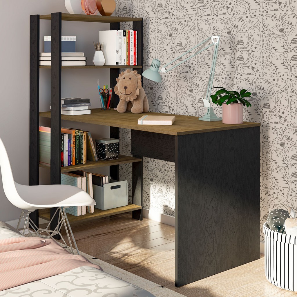Mesa Escrivaninha Match 3 Prateleiras - Home & Living