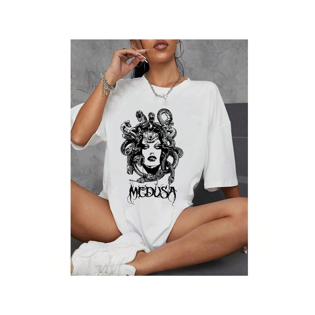 2025 Camiseta Feminina Blusinha T Shit Fashion Algodão Plus Size Infantil Medusa Mitologia Streetwear Oversized Nova