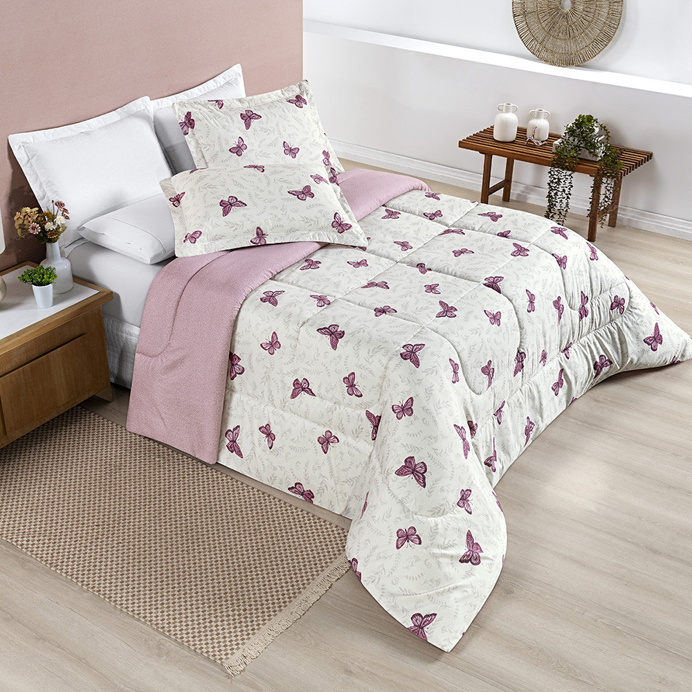 Kit Edredom Cobertor 3 Peças - Super King\King\Queen - 200 Fios Percal Dupla Face - Estampado Avere em Oferta na Shopee