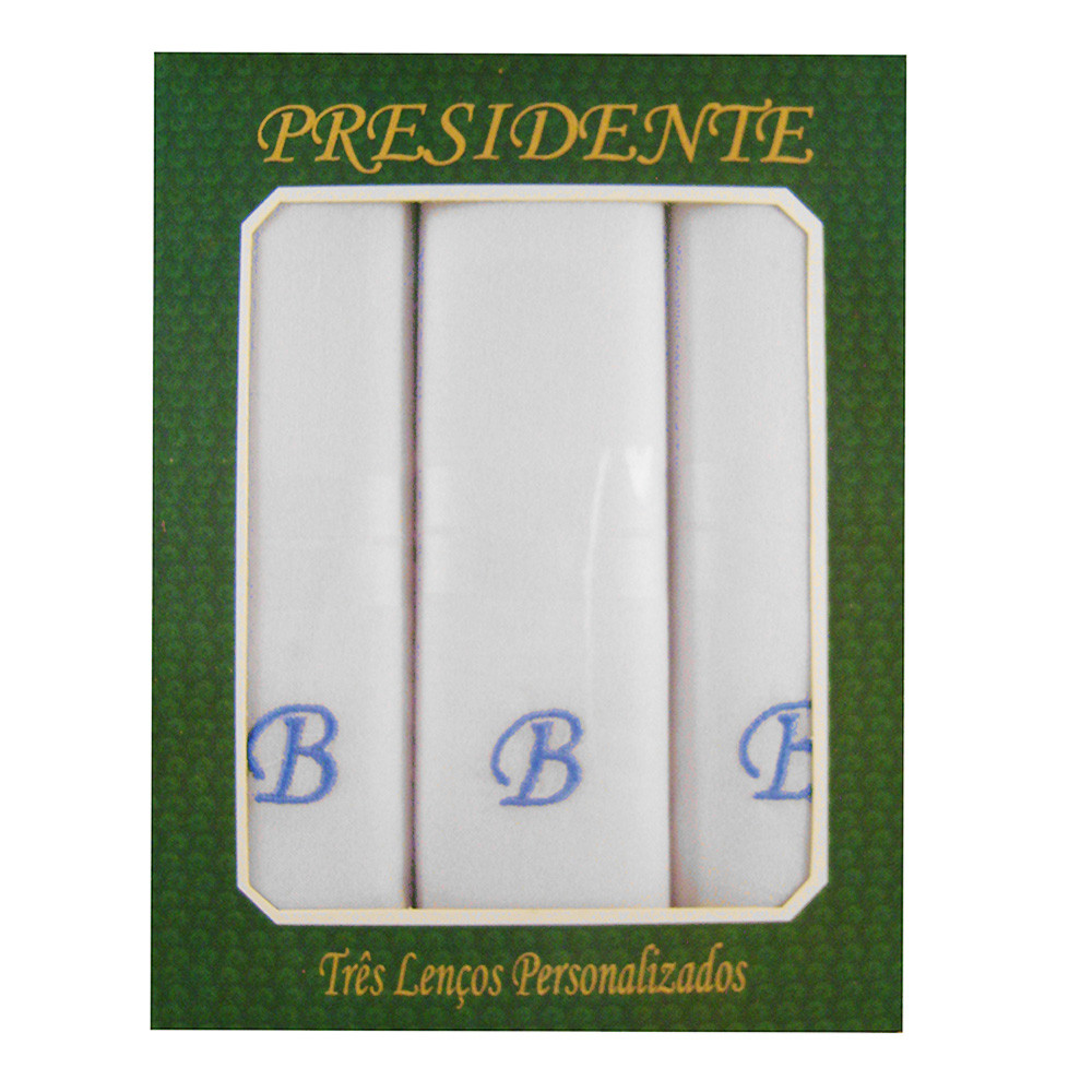 Caixa Lenço Masculino Iniciais Bordadas - Letra B
