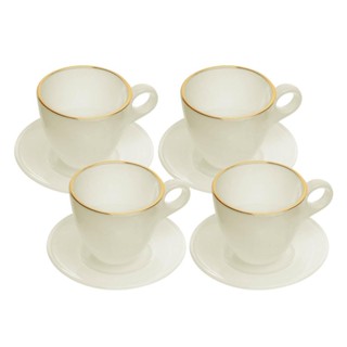 4 Xícaras Wolff Milky de Vidro com Fio de Ouro e Pires 170ml em Oferta na Shopee