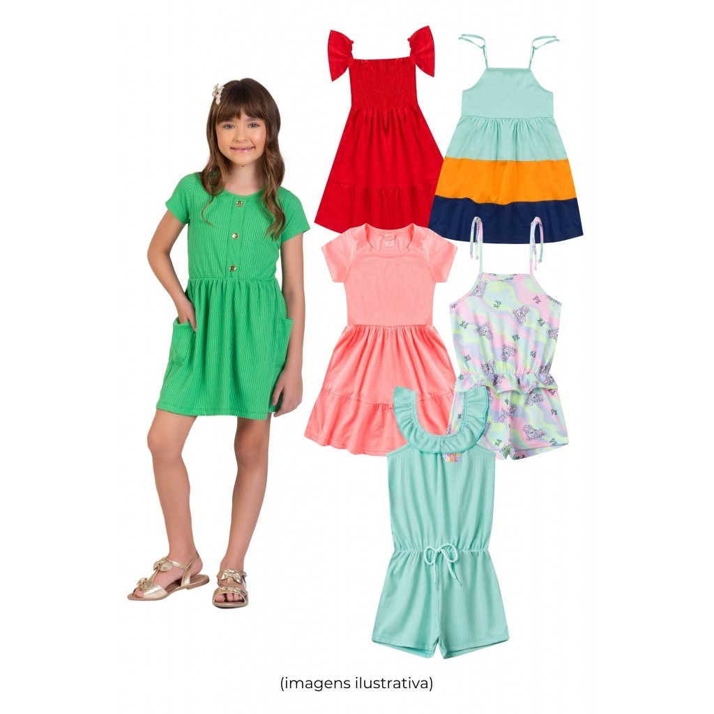 Kit Sortido Vestidos e Macaquinhos Infantis Feminino Verão - 5 Peças em Oferta na Shopee
