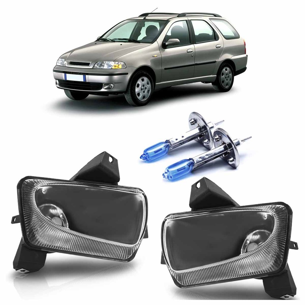 Kit Par Farol de Milha Auxiliar Palio Weekend G1 1996 1997 1998 1999 2000 + Par Lâmpada H1