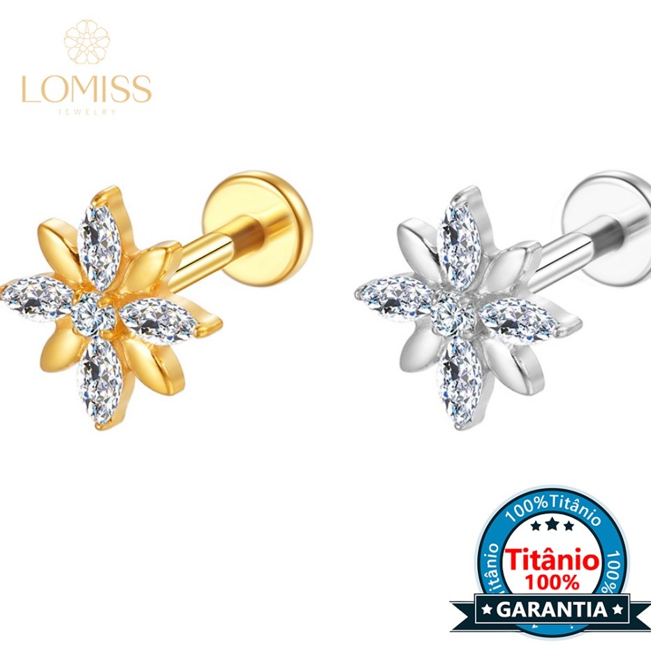 Lomiss Piercing Helix Tragus Conch Nariz Labret Titânio Flor 5 Zircônias