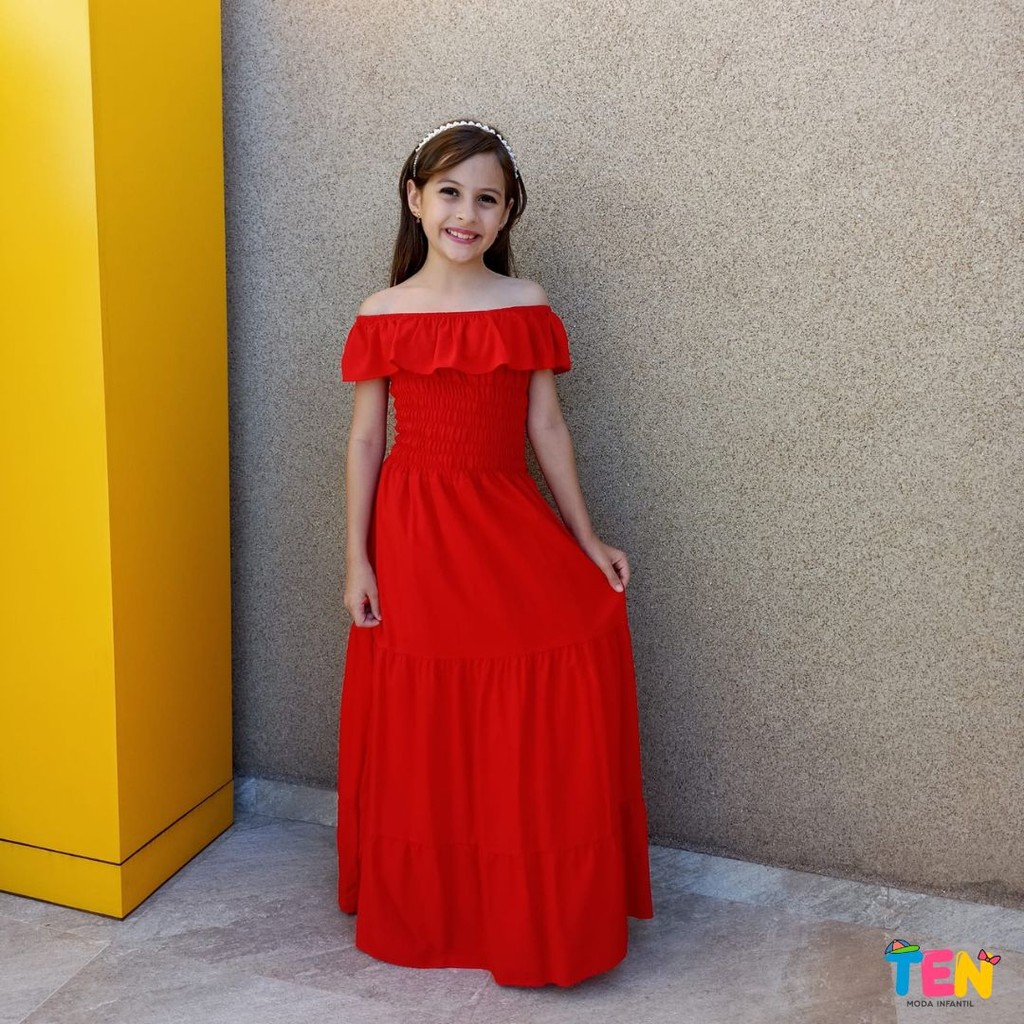 Vestido Juvenil  Longo Feminino Ciganinha vermelho Menina