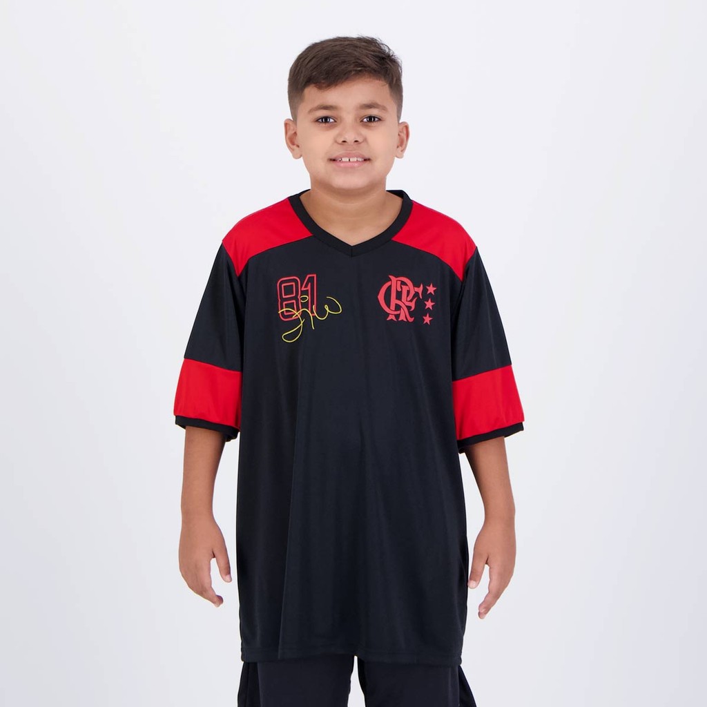 Camisa Flamengo Zico Retrô Infantil Preta e Vermelha - Sports & Outdoors