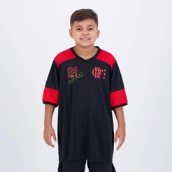 Camisa Flamengo Zico Retrô Infantil Preta e Vermelha