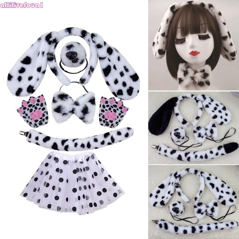 allilivefoua1 Conjunto Fantasia Cosplay Fofo Dálmatas Faixa Cabeça Cauda Terno Festa Halloween