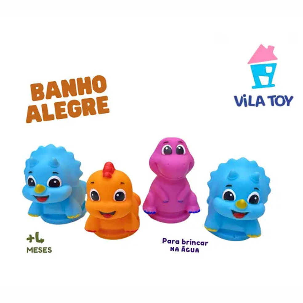 Kit Brinquedo Banho Vila Toy Dinos - 4 Peças - Mom & Baby