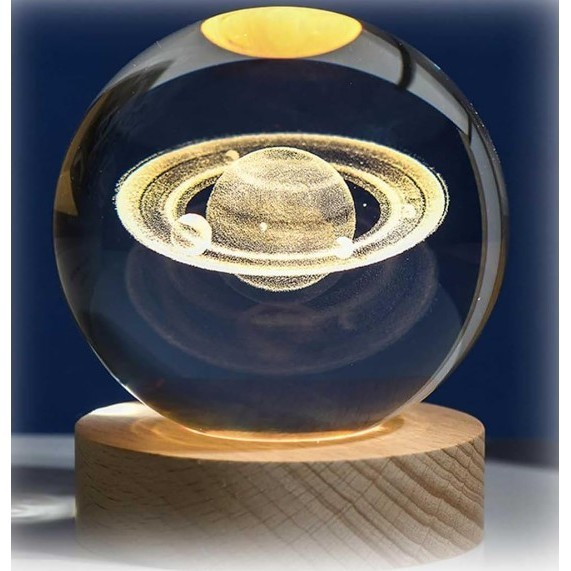 Abajur luminária 3d planetas bola cristal 6cm branco quente luminaria planeta saturno